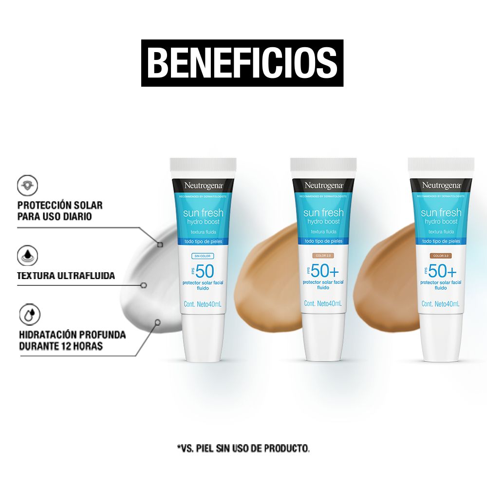 NEUTROGENA SUN FRESH® Hydro Boost FPS 50+ Tono Claro BENEFICIOS