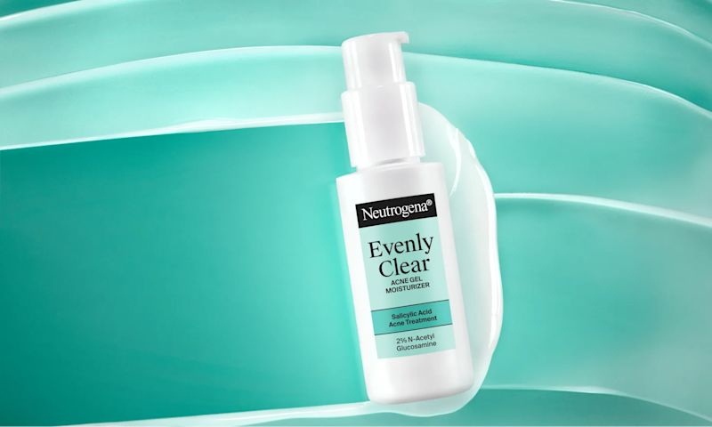 Neutrogena® Evenly Clear™ Acne Gel Moisturizer packaging, formula and consistency