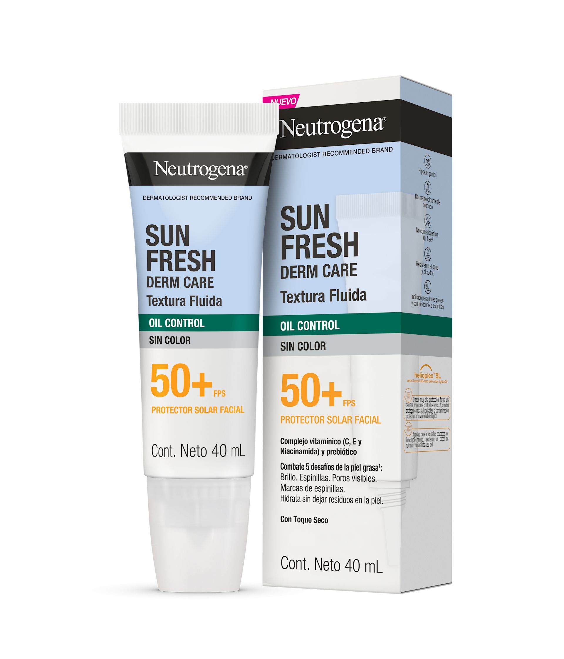 PROTECTOR SOLAR FACIAL NEUTROGENA SUN FRESH OIL CONTROL FLUIDO SIN COLOR FPS 50+ 40 mL