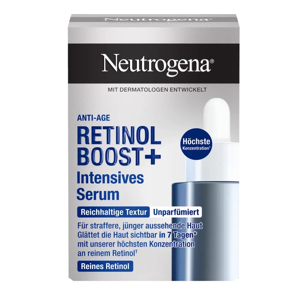 Packshot Neutrogena® Retinol Boost+ Intensives Serum Packungsvorderseite