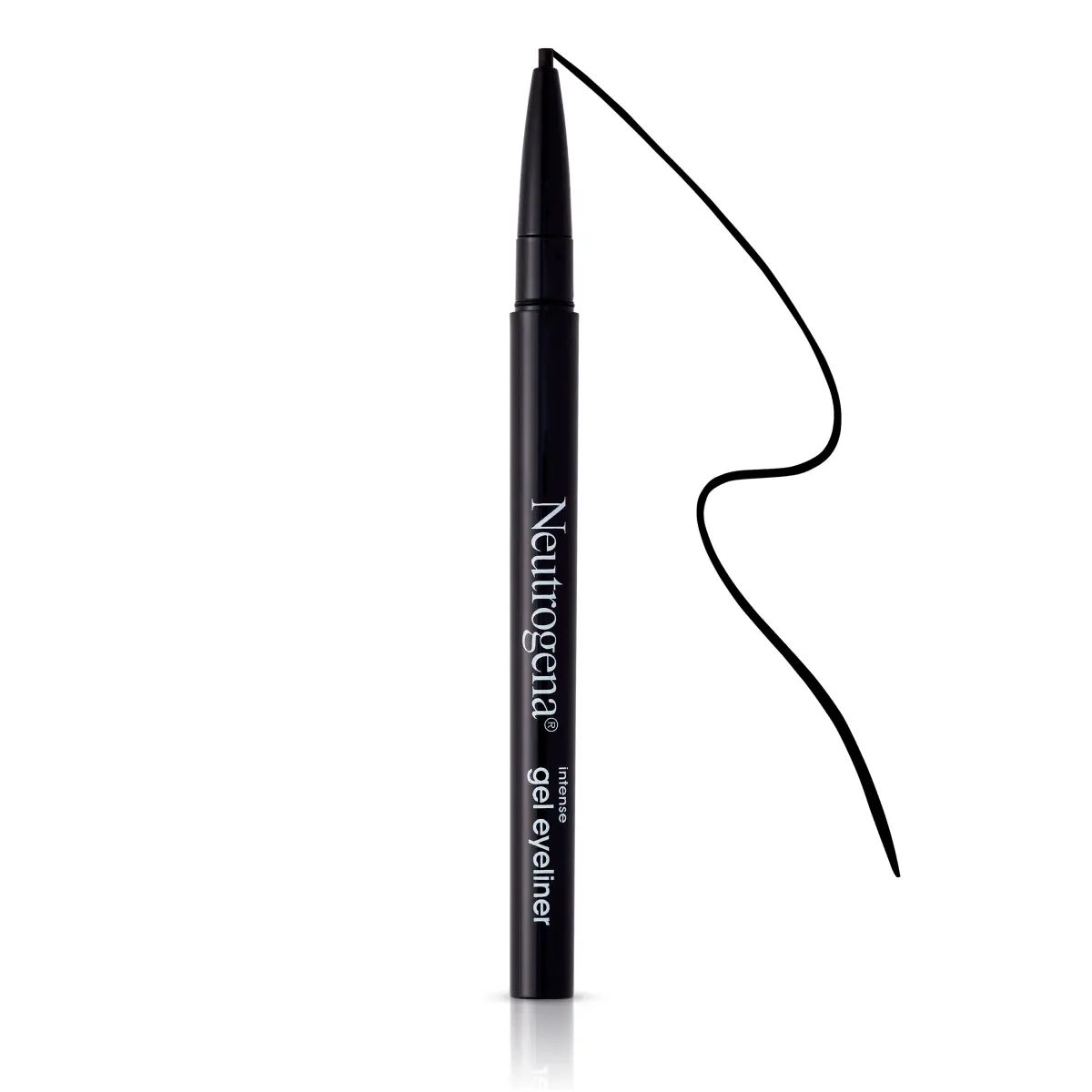 Neutrogena® Intense Gel Eyeliner, Jet Black 10 eyeliner pencil with a thin, wavy black line drawn next to the tip