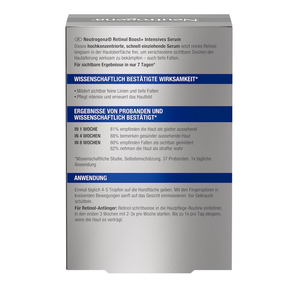 Packshot Neutrogena® Retinol Boost+ Intensives Serum Packungsrückseite