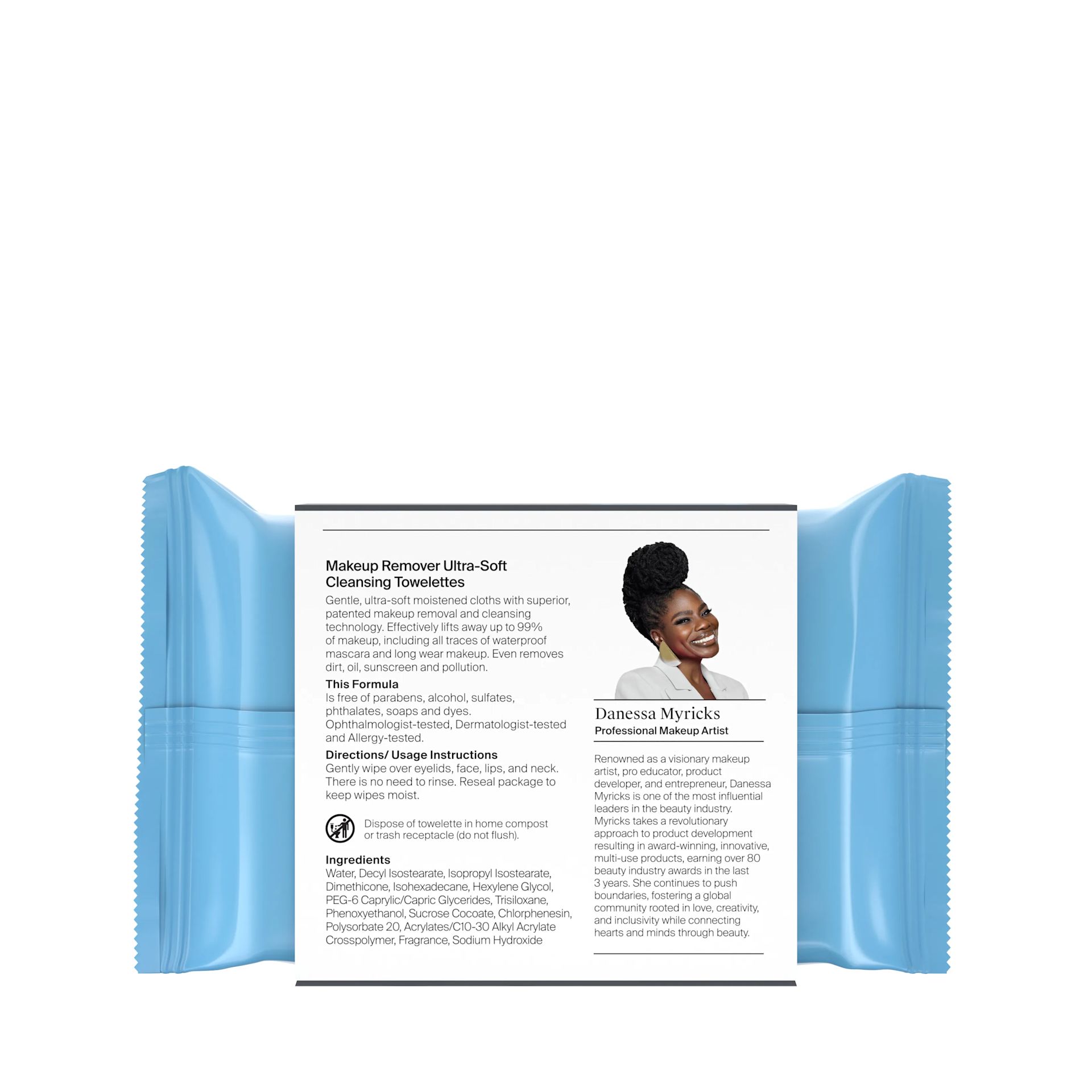 6816472_Carousel8 Neutrogena Limited Edition Makeup Wipes with Danessa Myricks, 25 ct, back package image