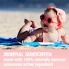 Baby on beach; MINERAL SUNSCREEN made with 100% naturally sourced active ingredient