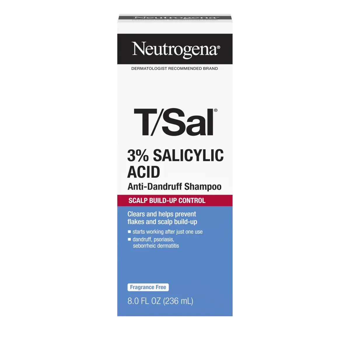 Neutrogena T/Sal 3% Salicylic Acid Anti-Dandruff Shampoo, 8 Fl. Oz Front of Packaging