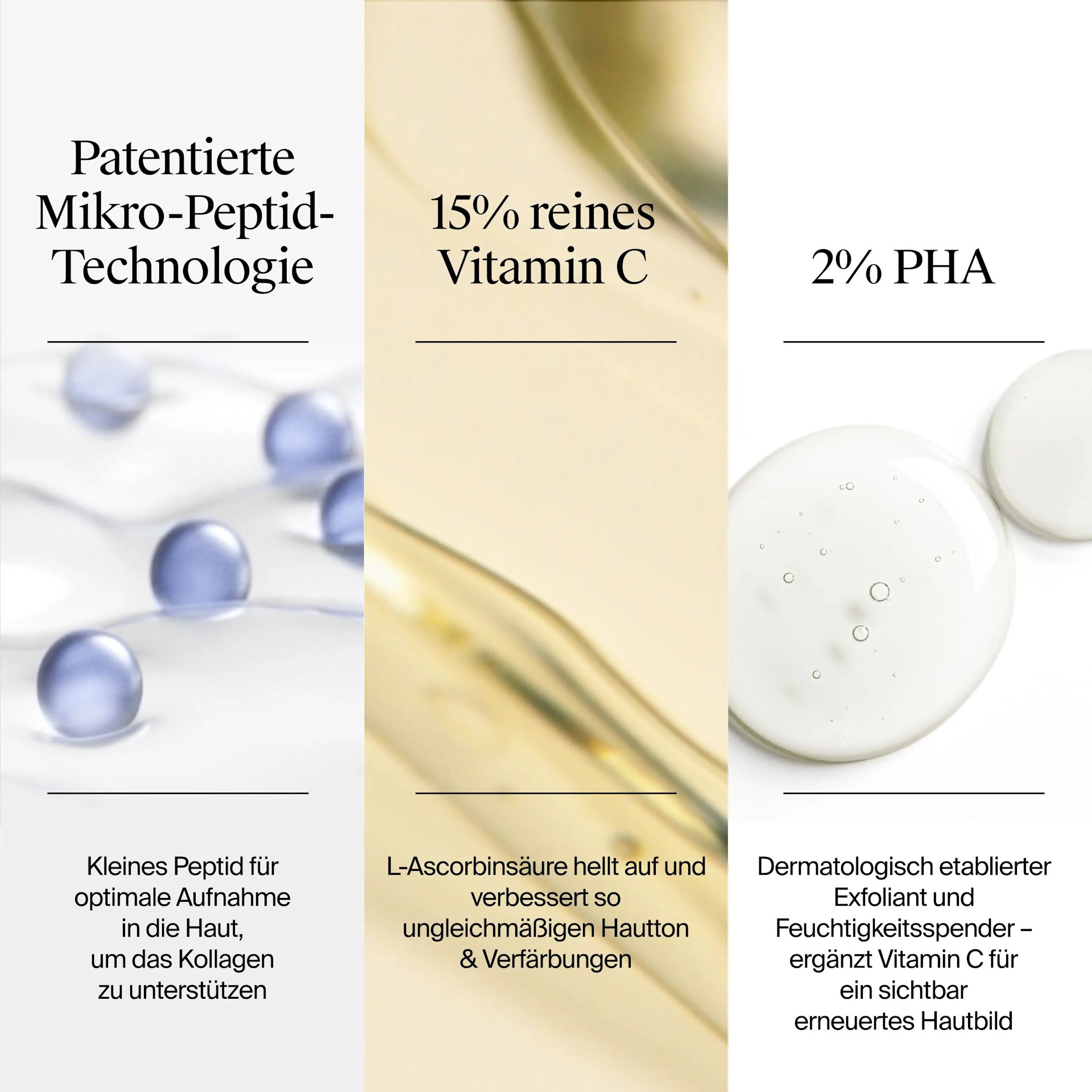 Patentierte Mikro-Peptid-Technologie – 15% reines Virtamin C – 2% PHA​