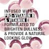 Pink bubbles noting pro vitamin B and vitamin E for natural glow and brightness