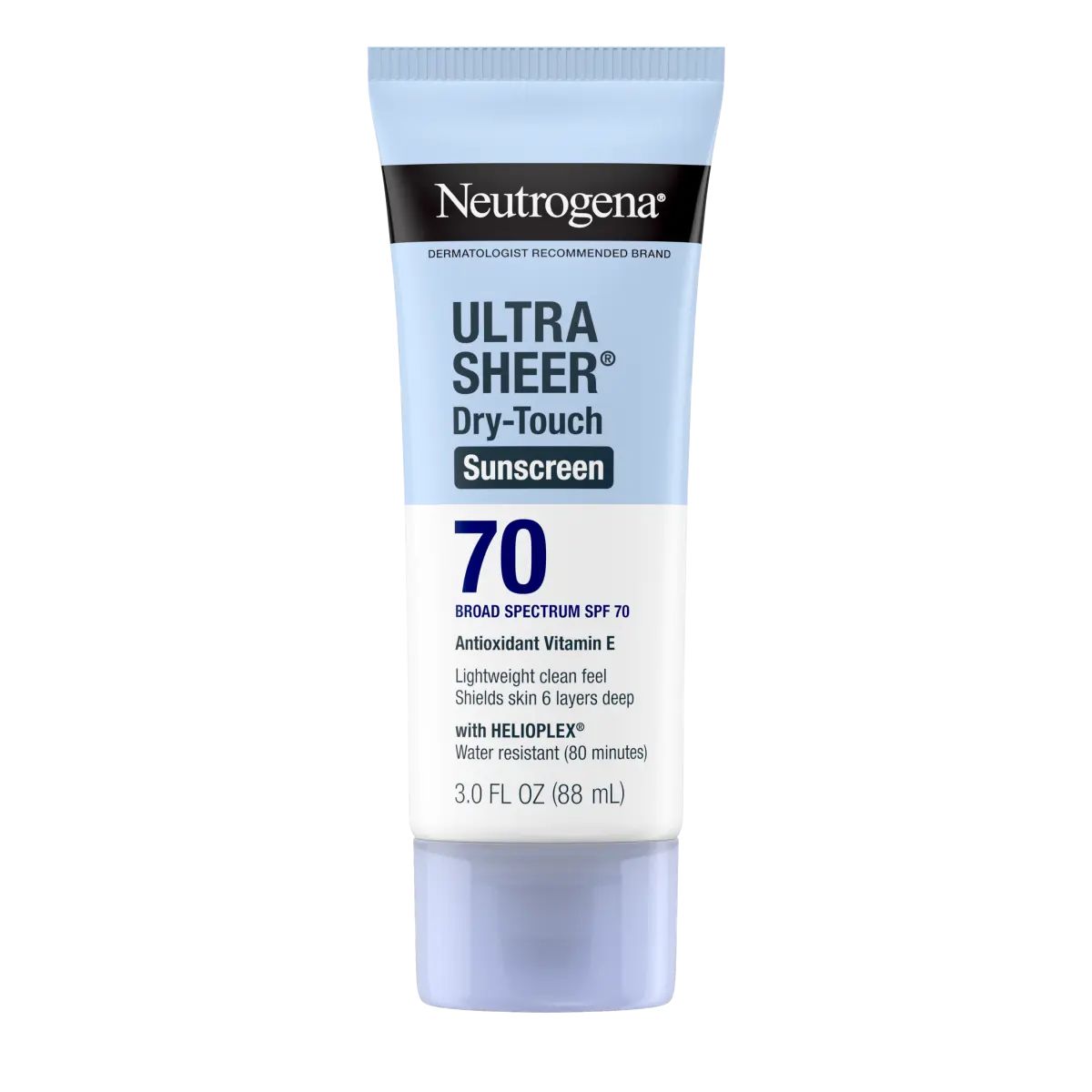 Neutrogena® Ultra Sheer® Dry-Touch Sunscreen Lotion Broad Spectrum SPF 70, 3 Fl. Oz Front of Pack