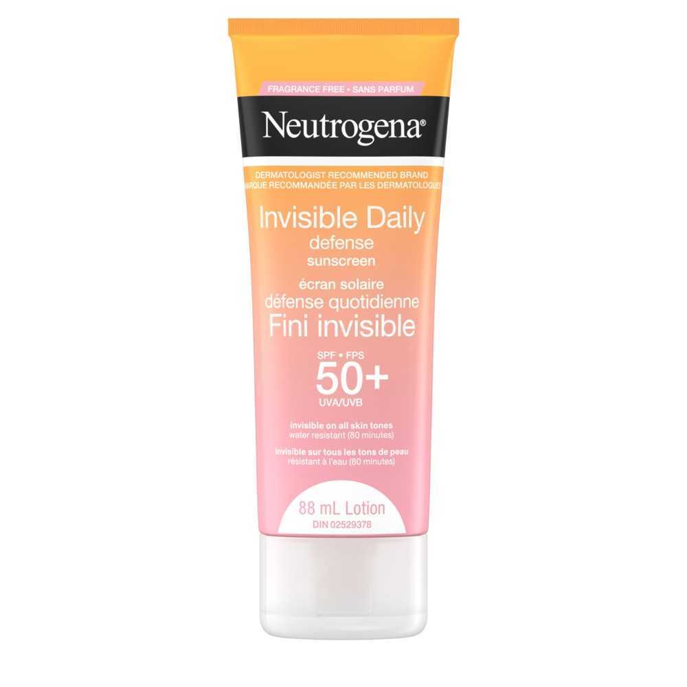 Tube à presser de 88 ml de la lotion écran solaire sans parfum NEUTROGENA® Défense quotidienne Fini invisible FPS 50+