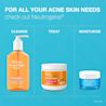 Neutrogena® acne skin needs: cleanse, treat with Rapid Clear pads, and moisturize