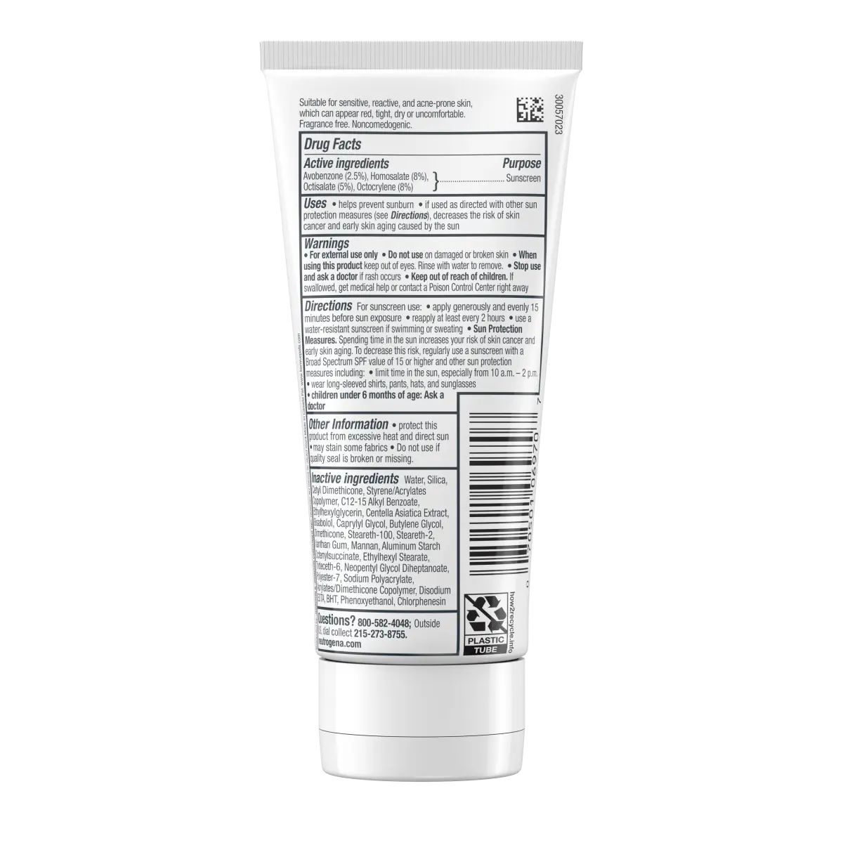 Neutrogena® Ultra Gentle Daily Facial Moisturizer With Broad Spectrum SPF 30 Back of pack