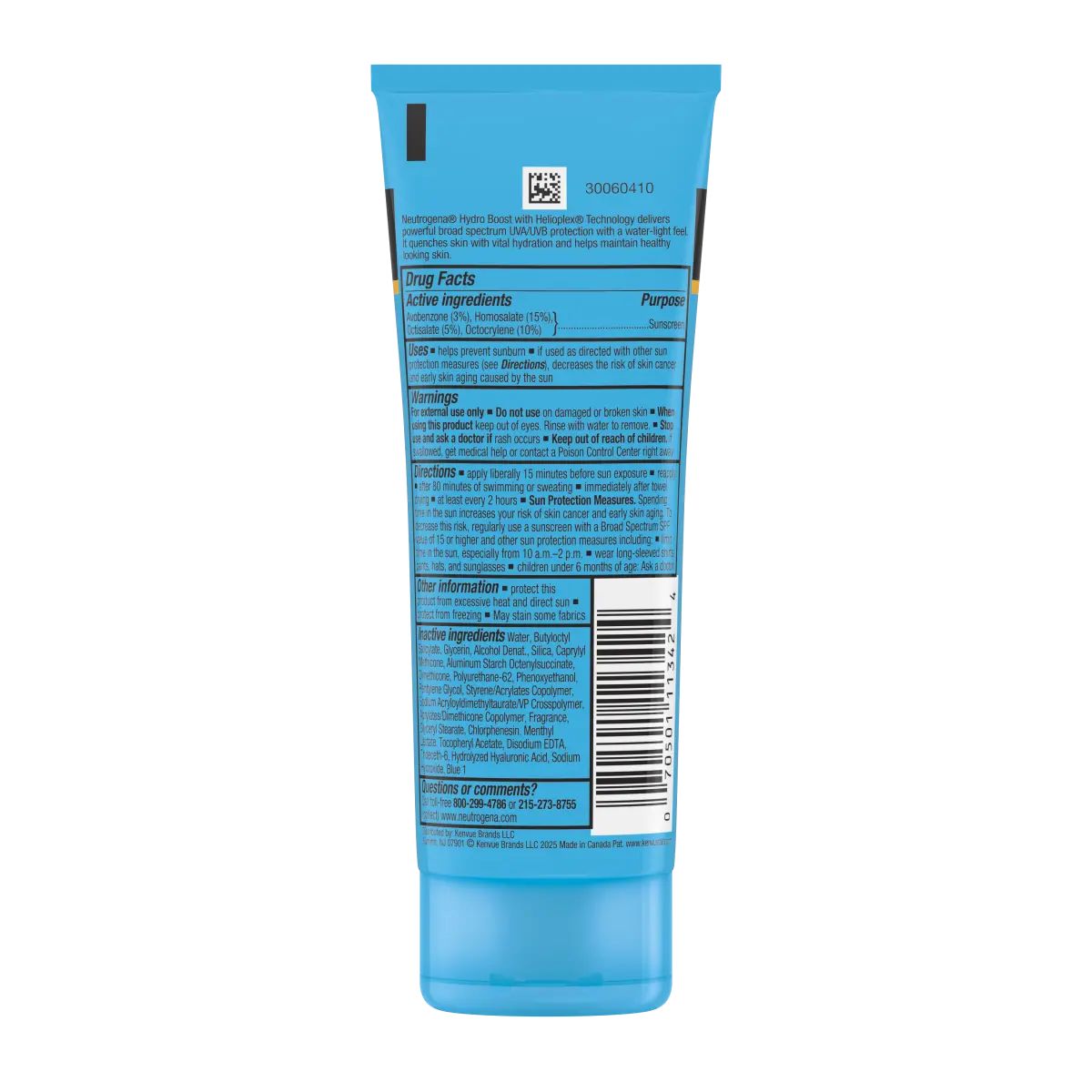 Neutrogena® Hydro Boost Water Gel Lotion SPF 50 Back of pack