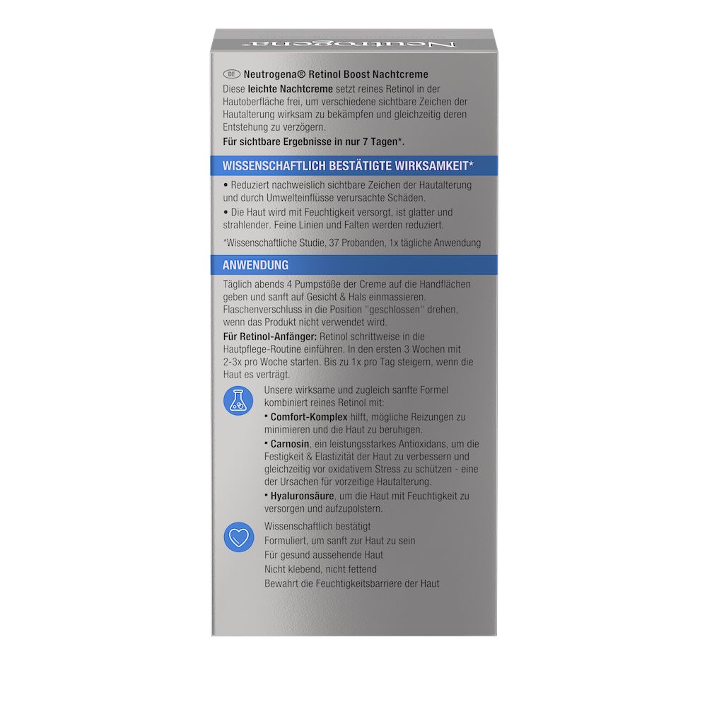 Packshot Neutrogena® Retinol Boost Nachtcreme Packungsrückseite