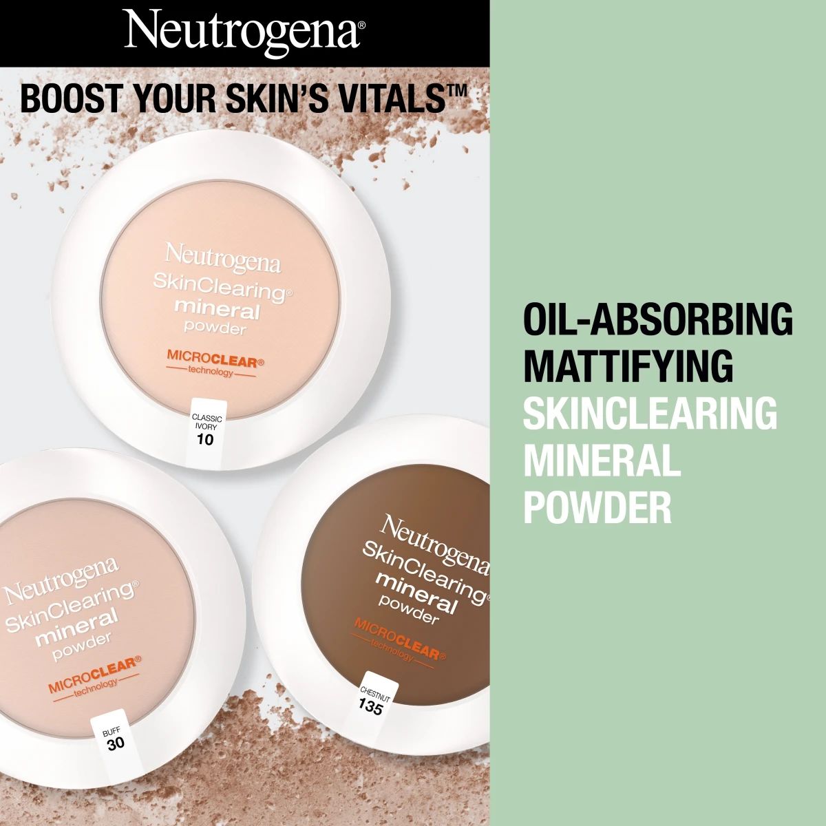 Neutrogena® oil-absorbing mattifying SkinClearing Mineral Powder boosts skin vitals