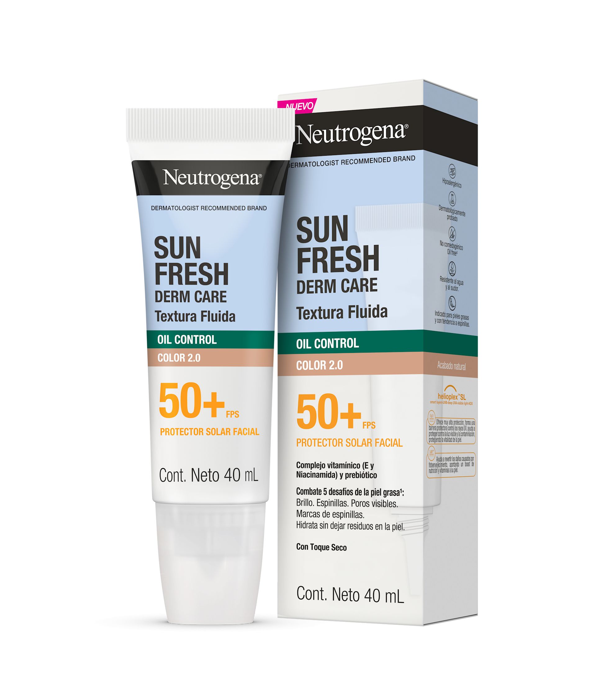Protector Solar Facial Neutrogena Sun Fresh Oil Control Fluido Color 2.0 FPS 50+ 40 mL