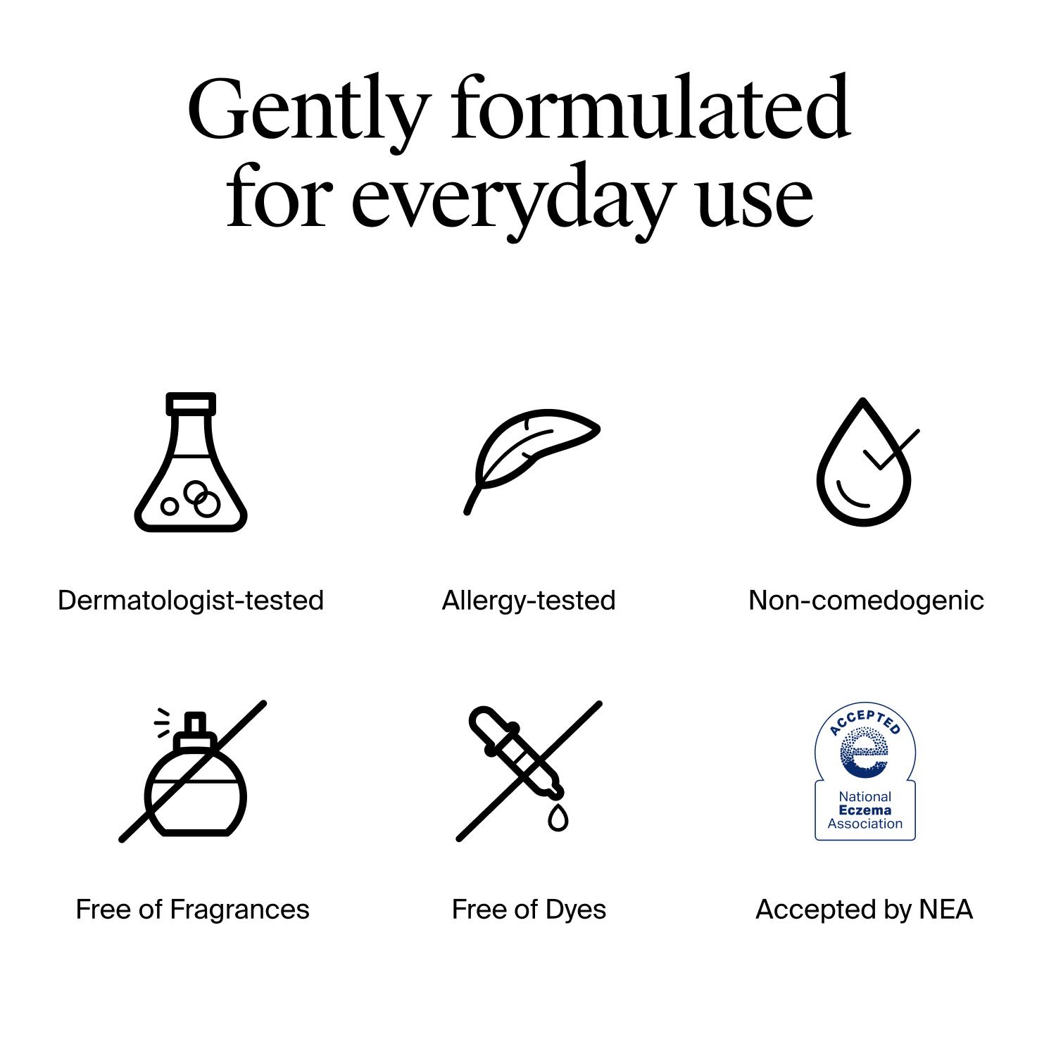 Les allégations relatives à la formule sûre du gel-crème Neutrogena Hydro Boost indiquent qu’il a été testé par des dermatologues et contre les allergies et qu’il ne contient pas de colorants. 