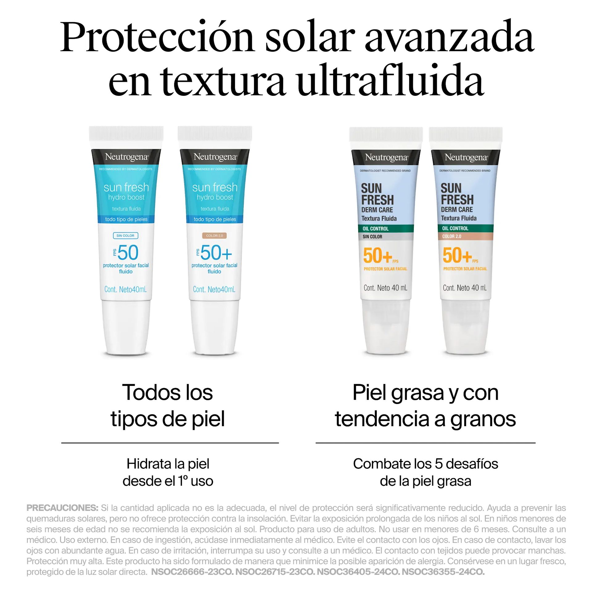 Protector Solar Facial Neutrogena Sun Fresh Oil Control Fluido Color 2.0 FPS 50+ 40mL