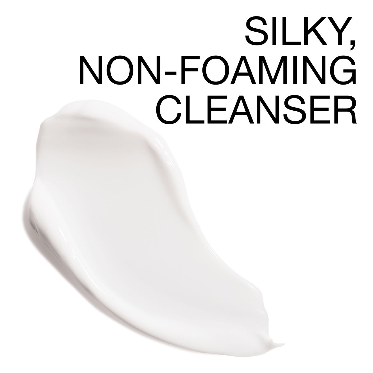 Neutrogena® Makeup Melting cleanser creamy white swatch accompanied by the text "SILKY, NON-FOAMING CLEANSER."