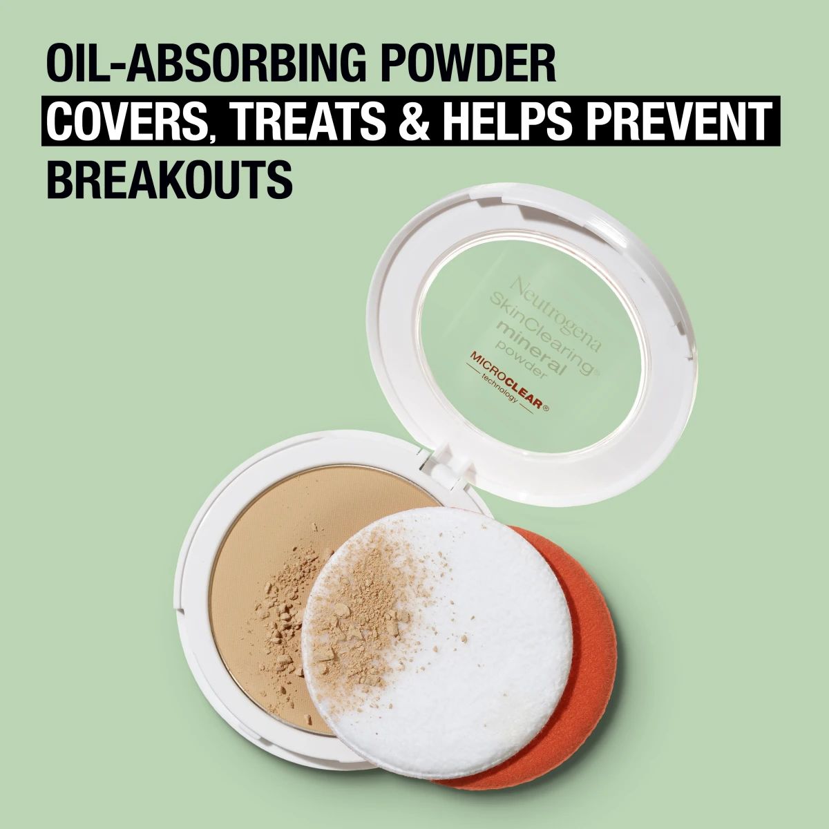 Oil-absorbing powder covers, treats & helps prevent breakouts with applicator puff