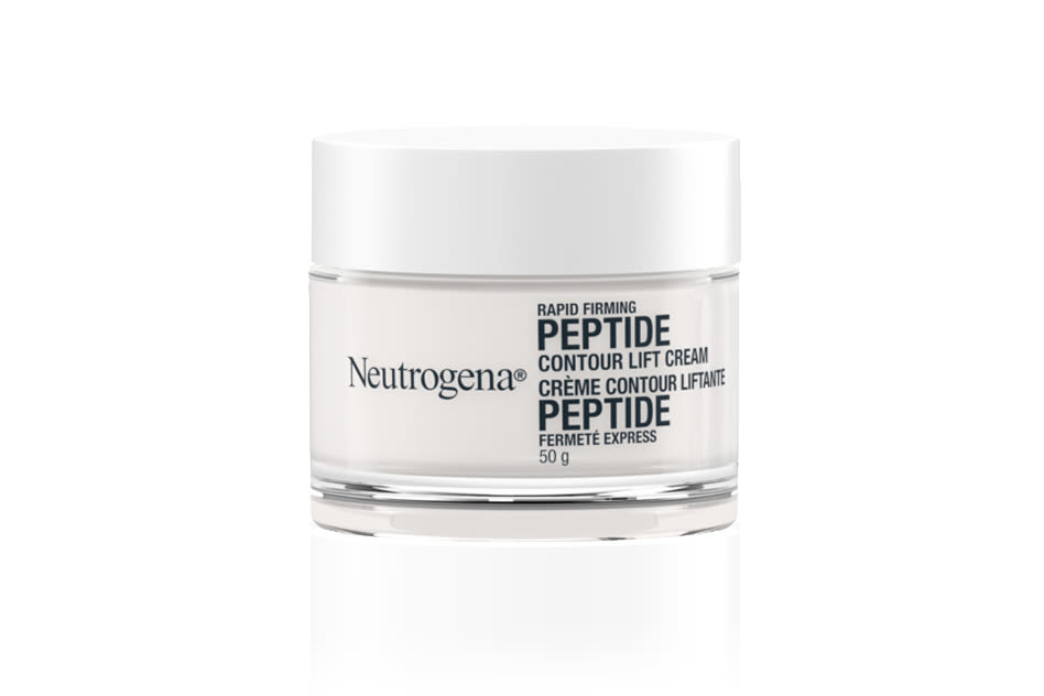 Bannière comprenant la crème contour liftante Peptide Fermeté express NEUTROGENA®, contenant de 50 g