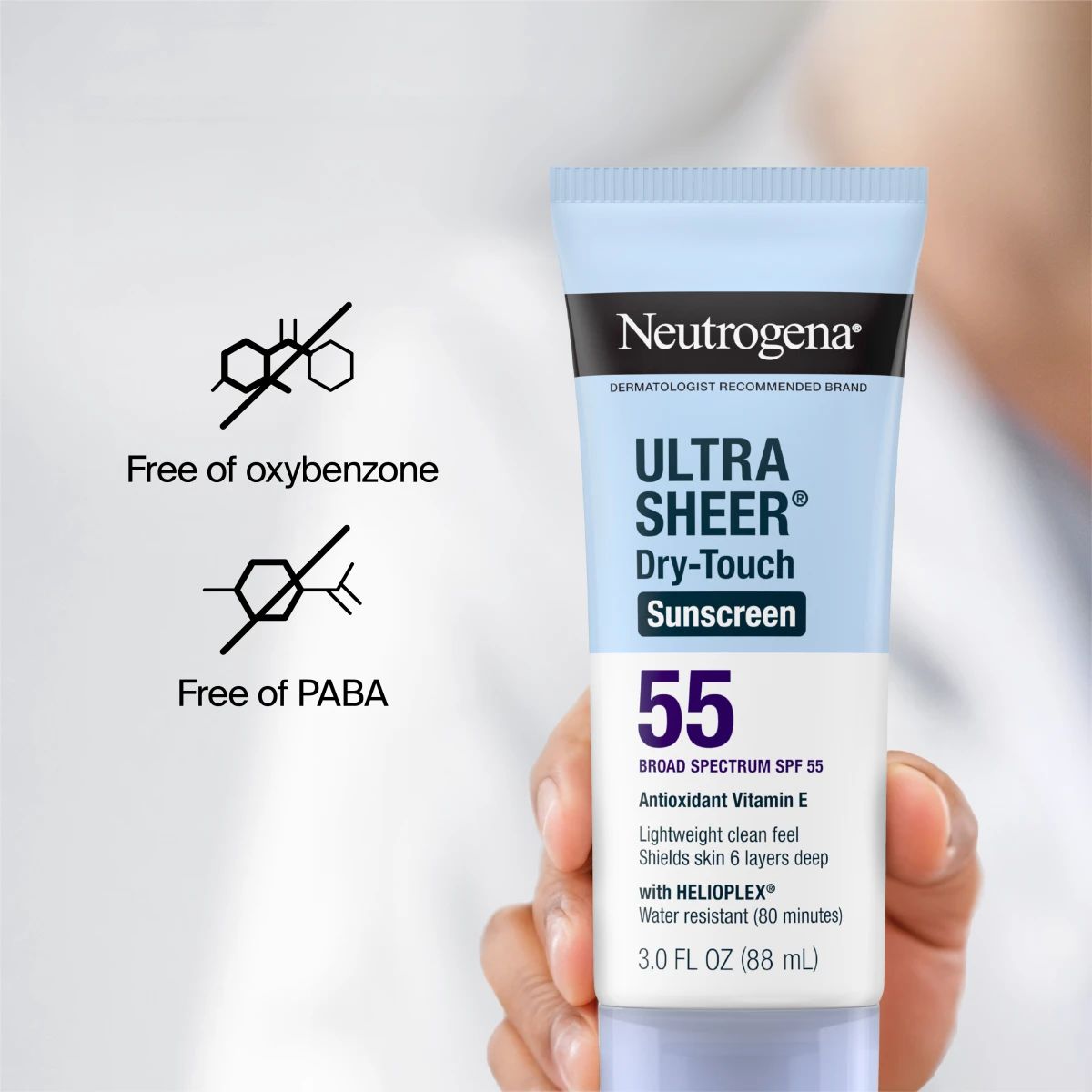 Ultra Sheer® Dry-Touch Sunscreen SPF 55; free of oxybenzone; free of PABA