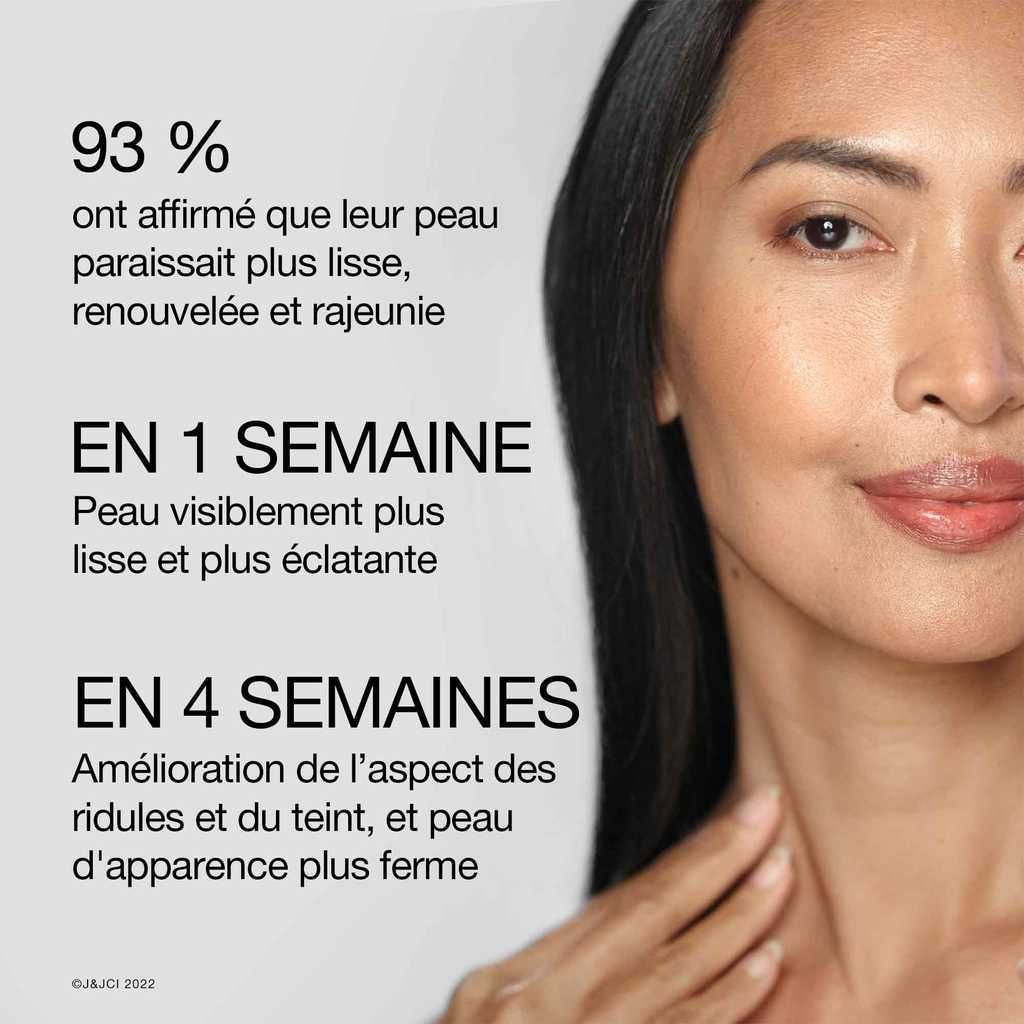 00062600492371 neutrogena rapidw (1) Femme qui se touche le cou et texte disant «93 % ont affirmé que leur peu paraissait plus lisse, renouvelée et rajeunie»
