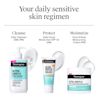 Three-step routine for sensitive skin:cleanse AM+PM,protect AM with SPF 30,moisturize PM with cream