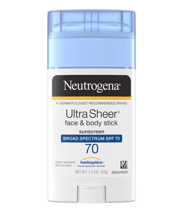 Neutrogena Ultra Sheer® Face + Body Stick Sunscreen Broad Spectrum SPF 70, front of the package