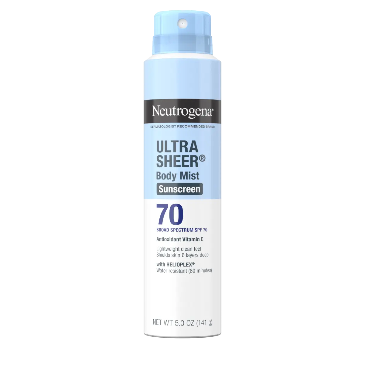 Neutrogena Ultra Sheer Body Mist Sunscreen SPF 70, 5 oz spray can