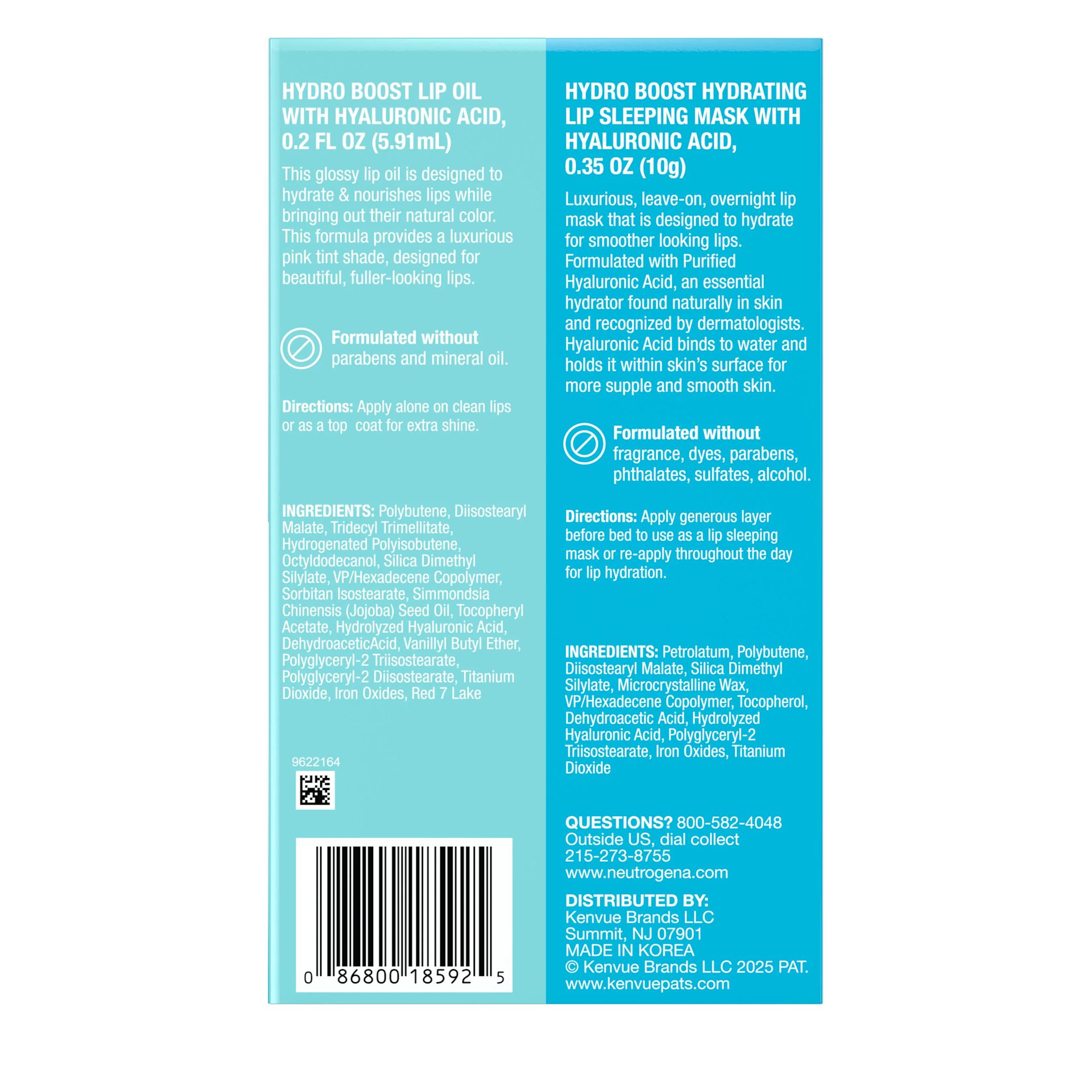 Neutrogena® Makeup Lip Sleeping Mask and Lip Oil Duo Set, Back of Packaging