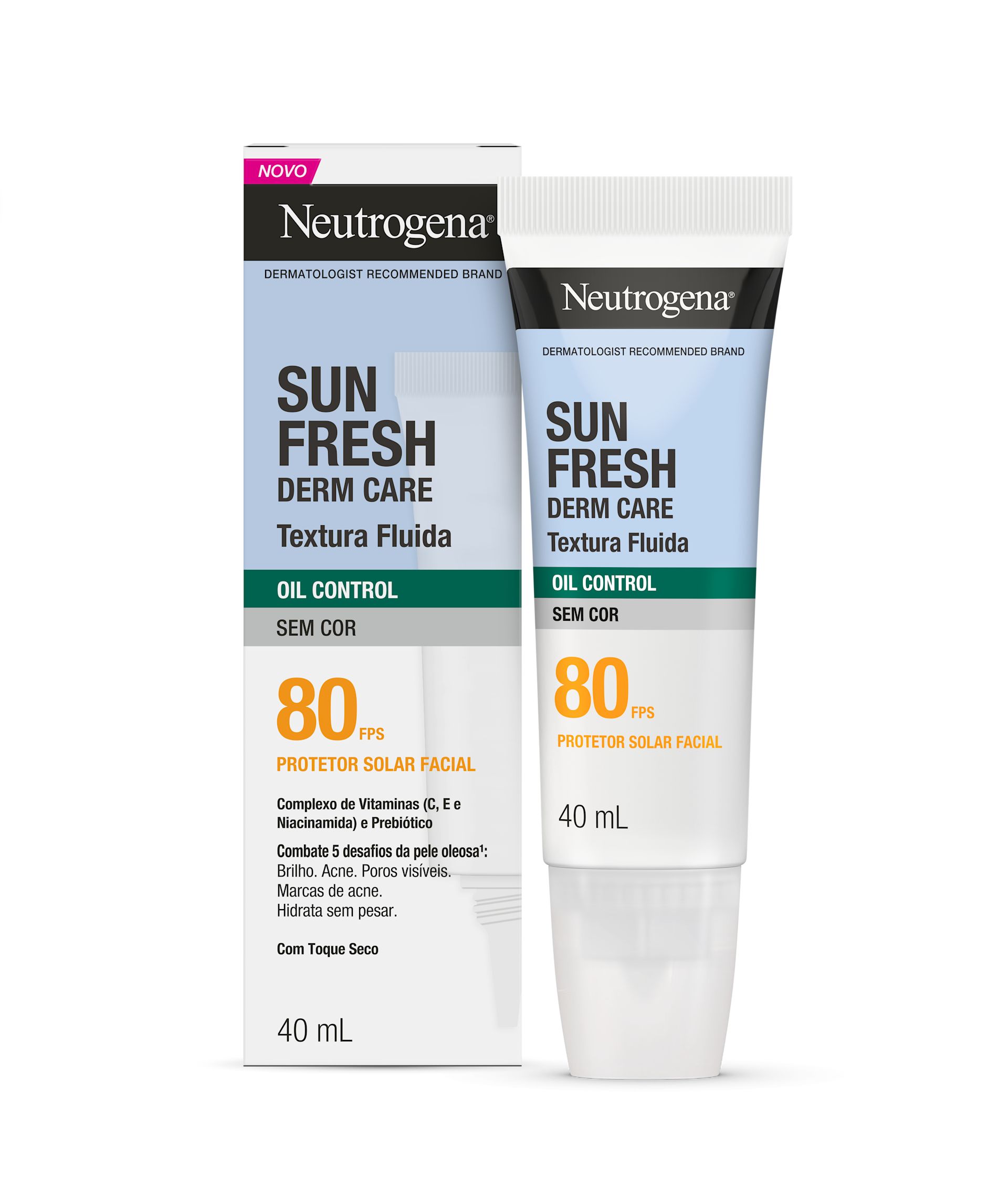 Protetor Solar Facial NEUTROGENA SUN FRESH® Derm Care Oil Control Fluido Sem Cor FPS 80 40mL