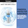 Neutrogena® Sport SPF 70 sunscreen spray with water droplets, powerful protective formula