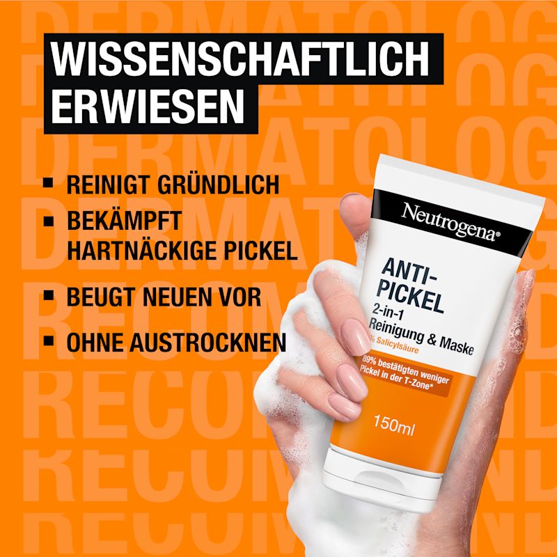 Wissenschaftlich erwiesen. Reinigt gründlich, bekämpft hartnäckige Pickel, beugt neuen vor, ohne Austrocknen