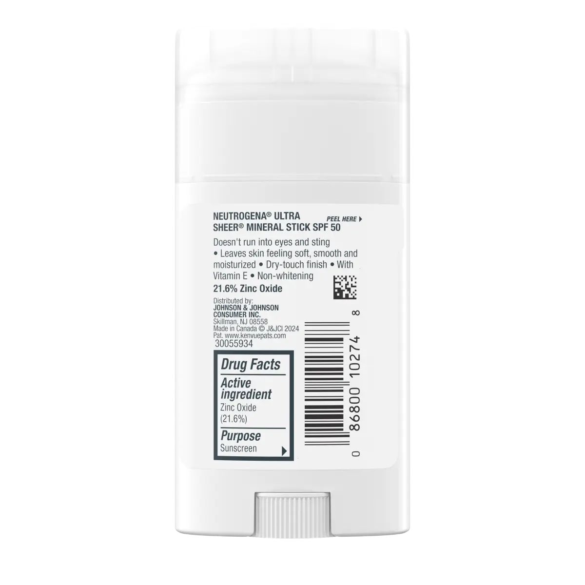 NTG_NA_US_086800102748_681027405_125506_UltraSheer_Mineral_Stick_SPF50_1p5oz_00180.webp Neutrogena® Ultra Sheer® Mineral Face & Body Stick SPF 50. 1.5 Oz Back of pack