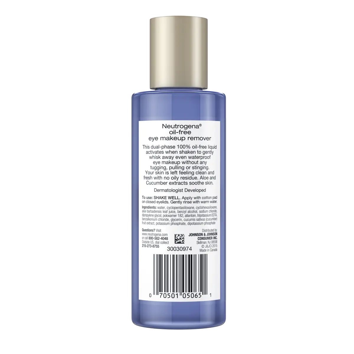 Neutrogena® Oil-Free Eye Makeup Remover, 5.5 Fl. Oz Back of pack