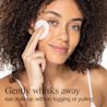 Gently whisks away eye makeup with no tugging or pulling on delicate skin