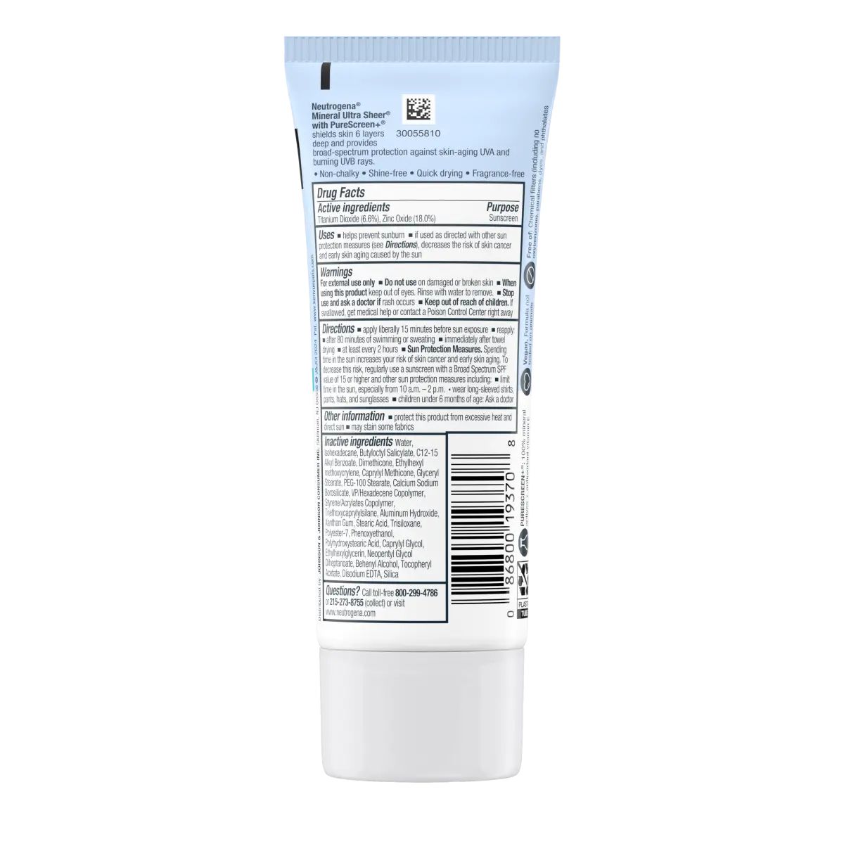 Neutrogena® Mineral Ultra Sheer® Dry-touch SPF 30 Sunscreen Lotion Back of pack