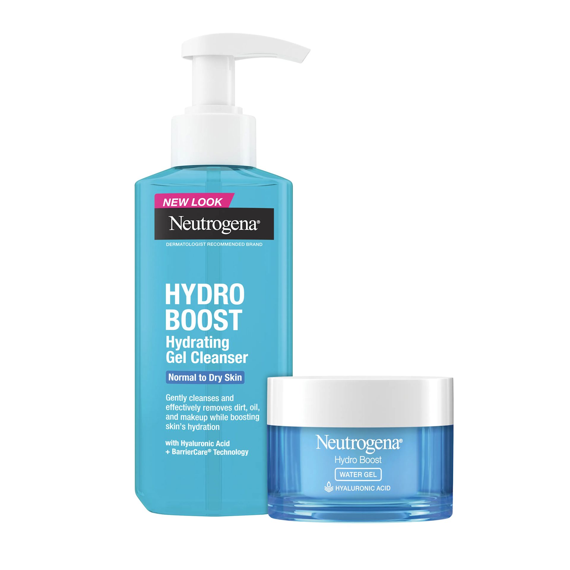 Neutrogena® Essential Hydration Regimen Duo with Hydro Boost Hydrating Gel Cleanser & Hydro Boost Water Gel individual product packaging