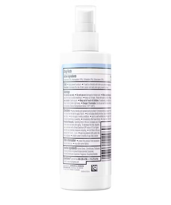 Ultra Sheer® Face Mist Sunscreen Broad Spectrum SPF 55, back of the package