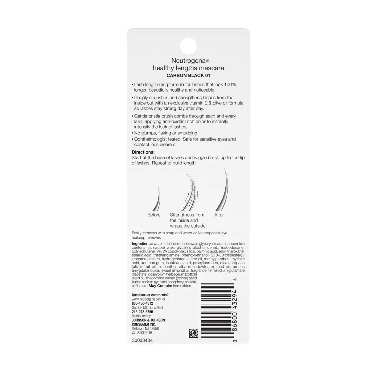 Neutrogena® Healthy Lengths Mascara, Carbon Black 01, .21 Oz, back pack
