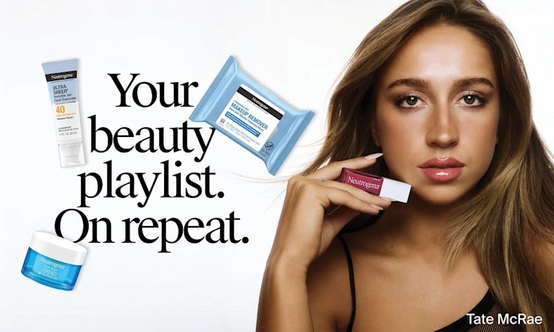 Tate McRae hold Neutrogena® Hydro® Boost Lip Oil along with other products to be used for Coachella