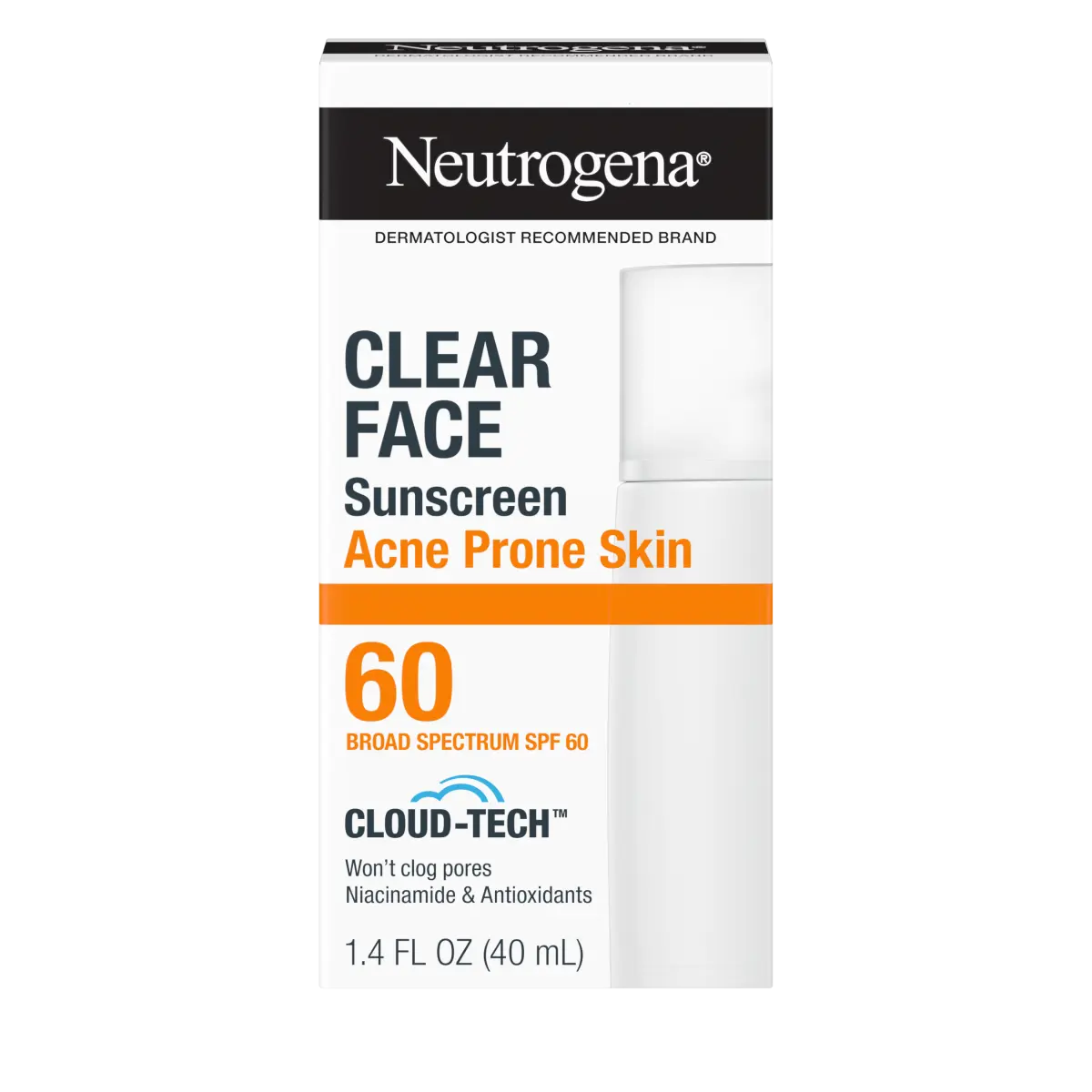 Neutrogena Clear Face Sunscreen for Acne-Prone Skin SPF 60 with BEMT, 1.4 fl oz lotion