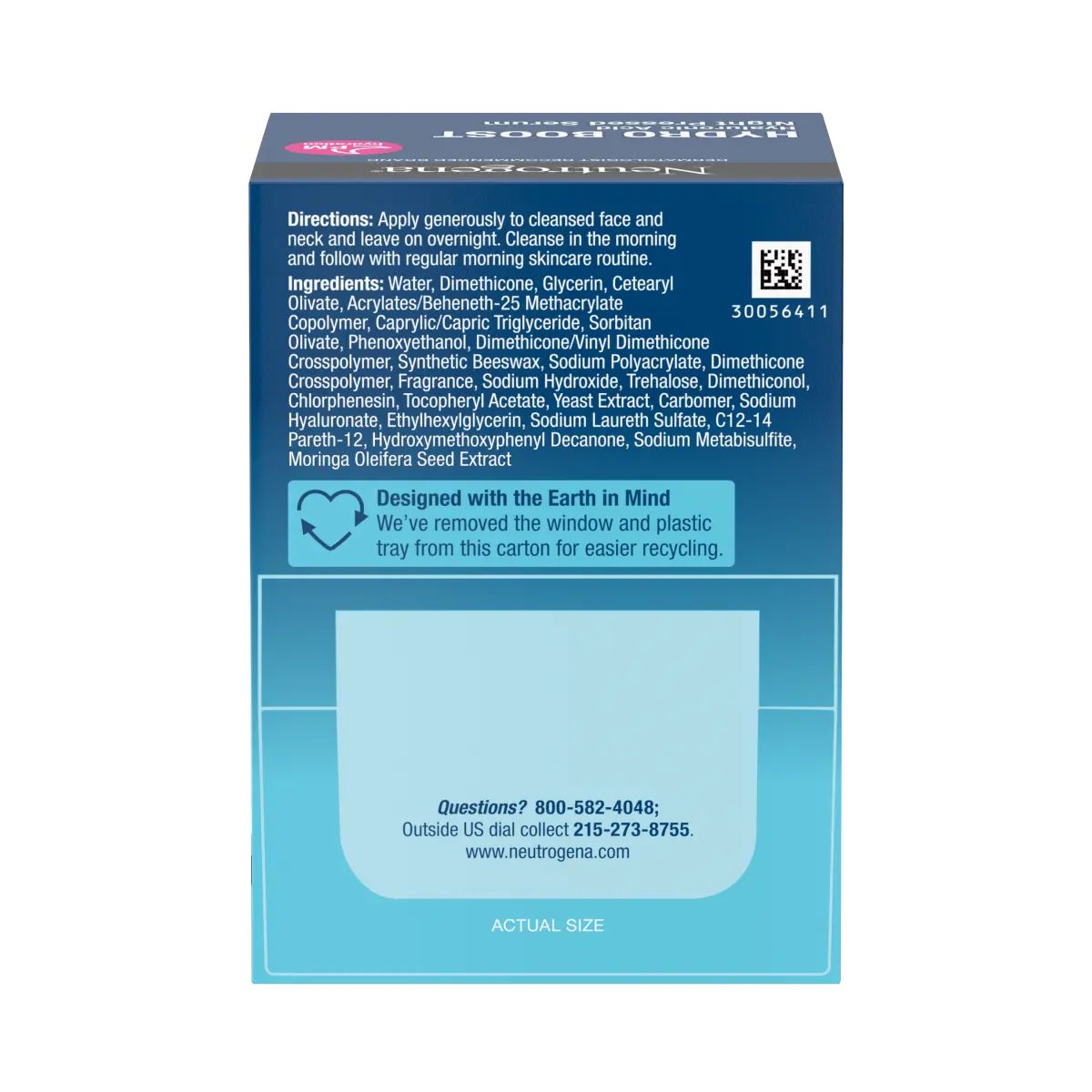 Neutrogena® Hydro Boost Night Pressed Serum with Hyaluronic Acid 1.7 Oz Back of pack