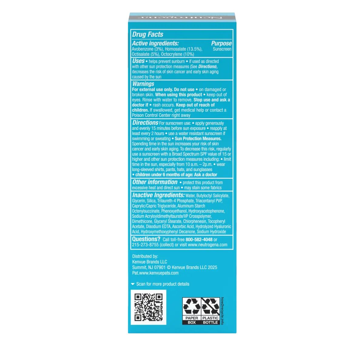 Neutrogena® Hydro Boost Hyaluronic Acid Moisturizer SPF 50 Back of Packaging