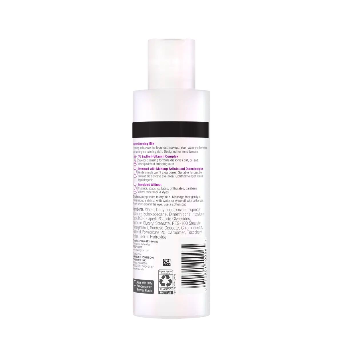 Neutrogena® Makeup Melting Micellar Milk, Makeup Remover, back of the pack