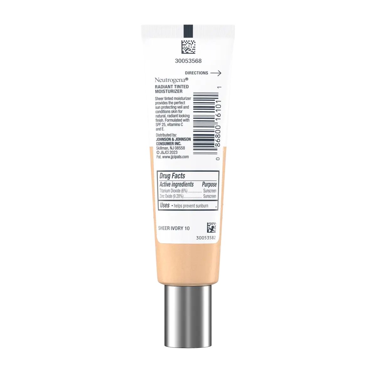Neutrogena® Healthy Skin Radiant Tinted Moisturizer Broad Spectrum SPF 25 - Sheer Ivory (10) Back of pack
