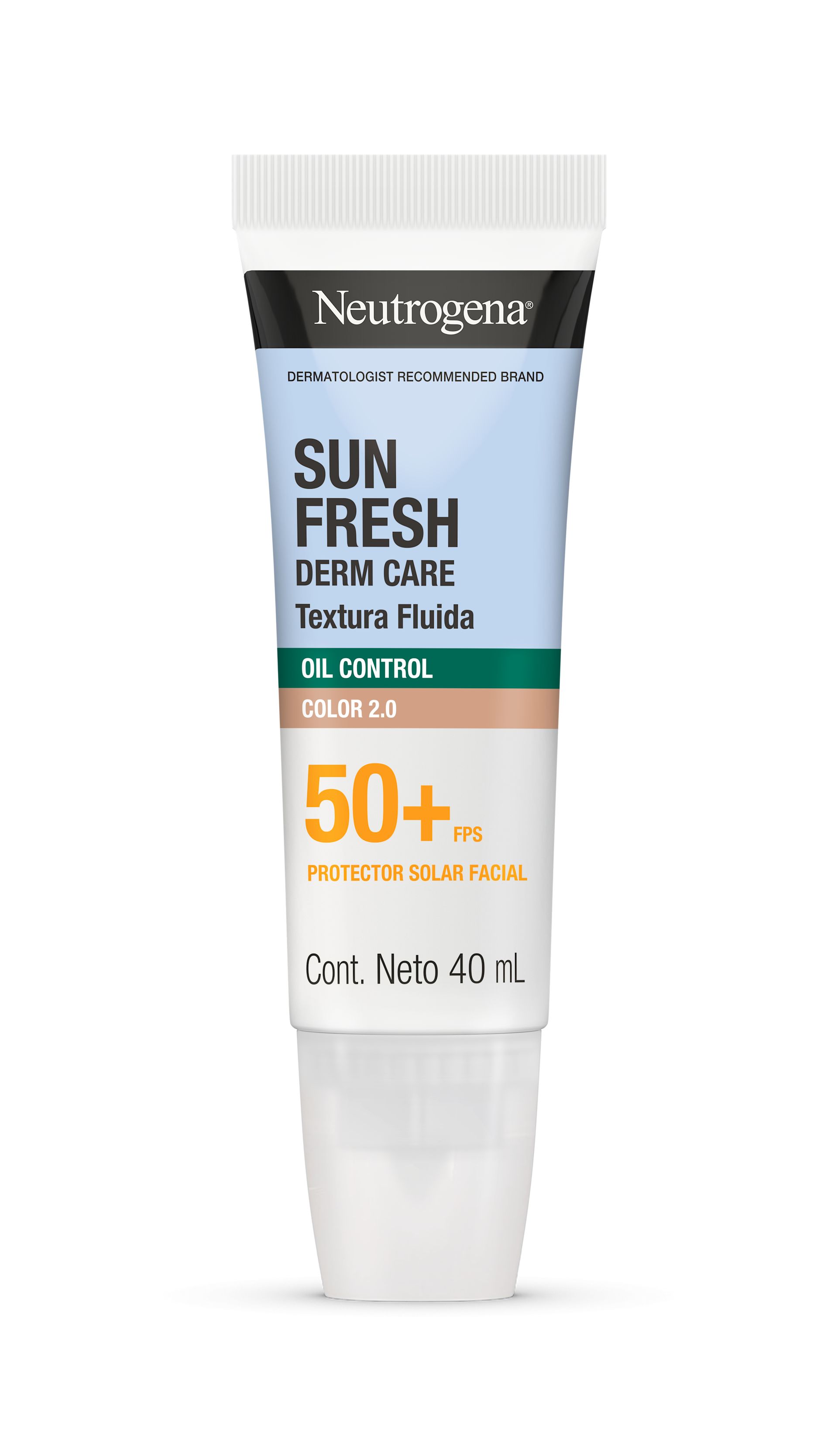 Protector Solar Facial Neutrogena Sun Fresh Oil Control Fluido Color 2.0 FPS 50+ 40 mL
