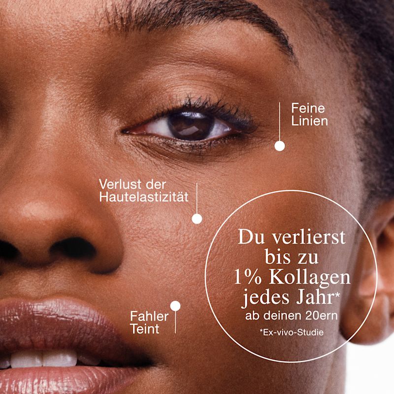 Nahaufnahme des Gesichts mit Hinweisen auf Anzeichen der Hautalterung durch den Verlust von Kollagen