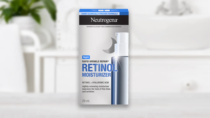 Bannière affichant l’emballage de l’hydratant NEUTROGENA® CORRECTEUR DE RIDES EXPRESS pour la nuit, 29 ml