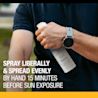Person wearing smartwatch holding Neutrogena® Sport SPF 70, apply 15 minutes before sun exposure